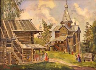 42俄罗斯老村庄维托斯拉维茨，阿廖娜&middot;瓦西里耶娃，布面油画，40&times;60cm，2011年